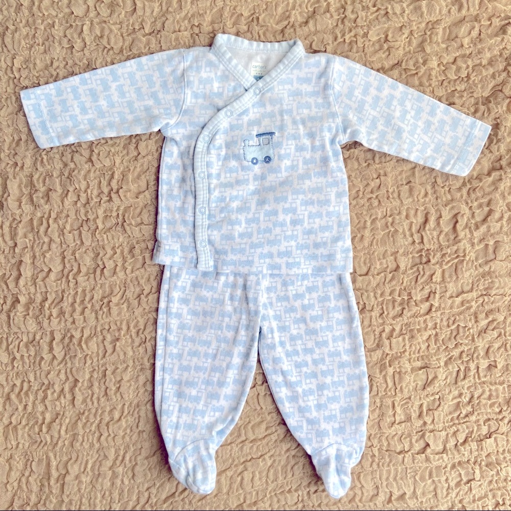 Carter’s Size 3M Baby Boy Blue Train Top & Bottoms